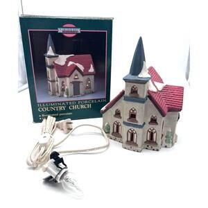Vintage Memories Collection Illuminated Porcelain Country Church W/Box Christmas